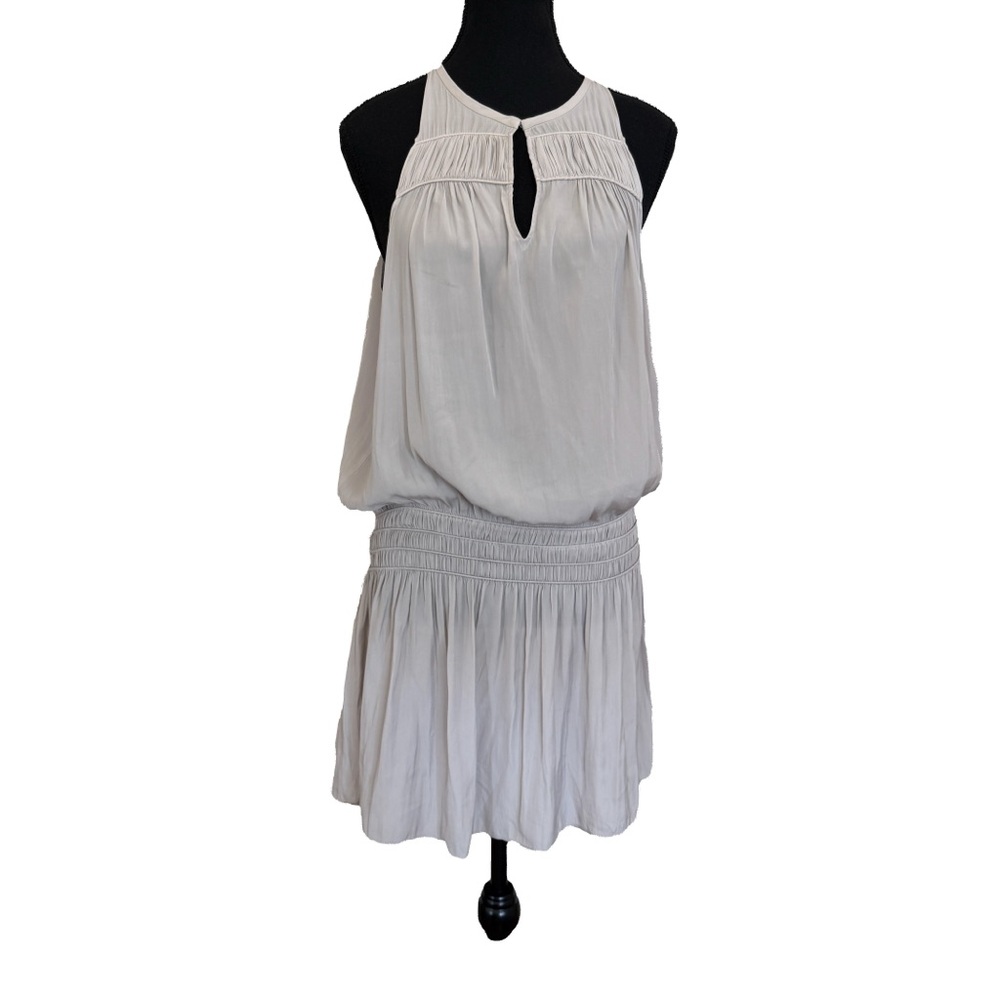 Ramy Brook Hillton Dress Grey Keyhole Smocked Mini Large